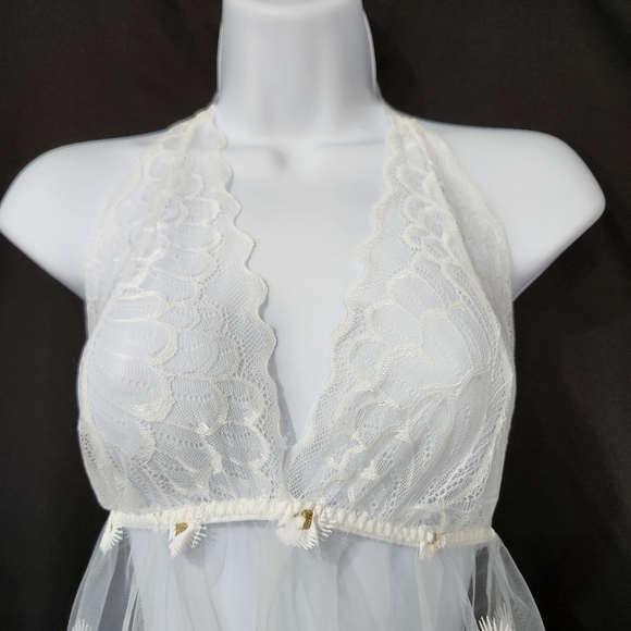 Gold White Peacock Babydoll Nightie Size XL Lace Sheer Sexy Coquette Nightgown‎ - Picture 4 of 5